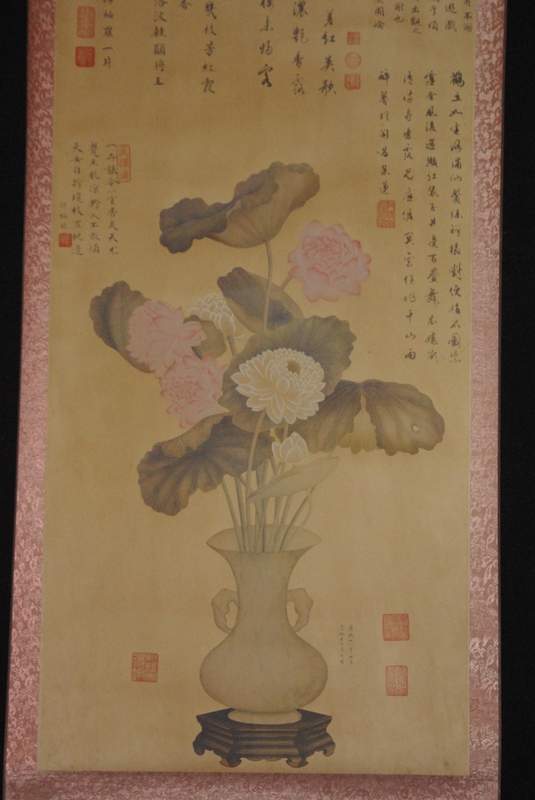 Chinesische Gemälde Kakemono Lotusblüte und Gedichte 2