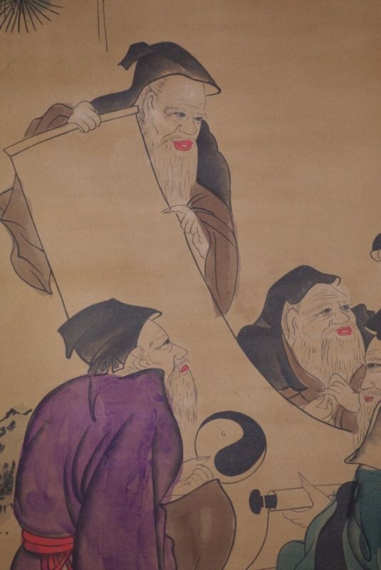 Chinesische Gemälde Kakemono Schule unter einem Baum 2