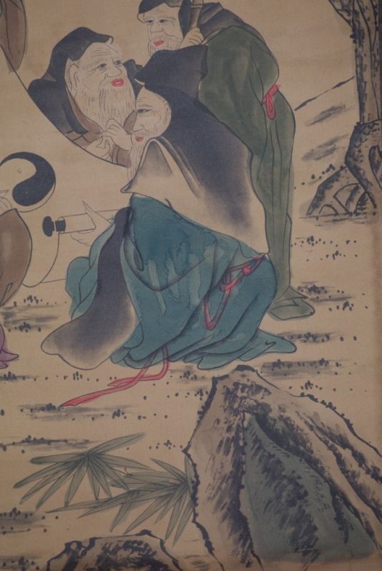 Chinesische Gemälde Kakemono Schule unter einem Baum 5