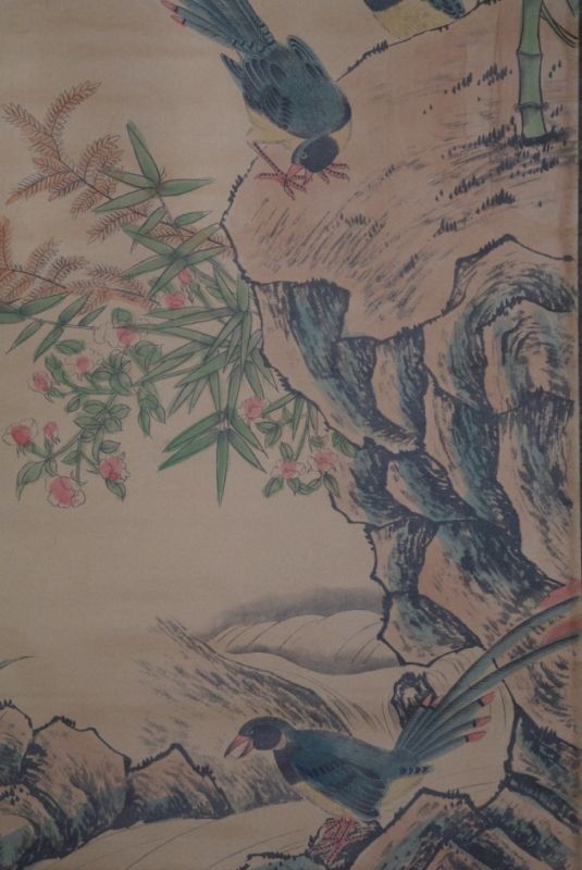Chinesische Gemälde Kakemono Vögel in freier Wildbahn 3