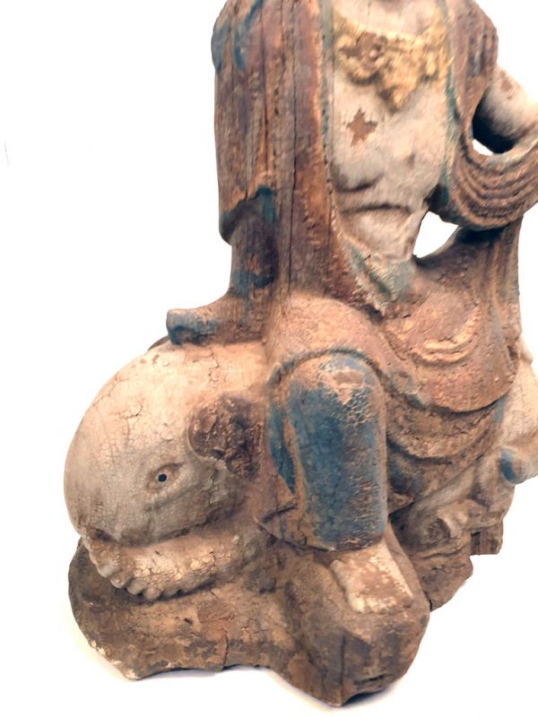 Chinesische Holz Statue Göttin auf einem Elefanten 2