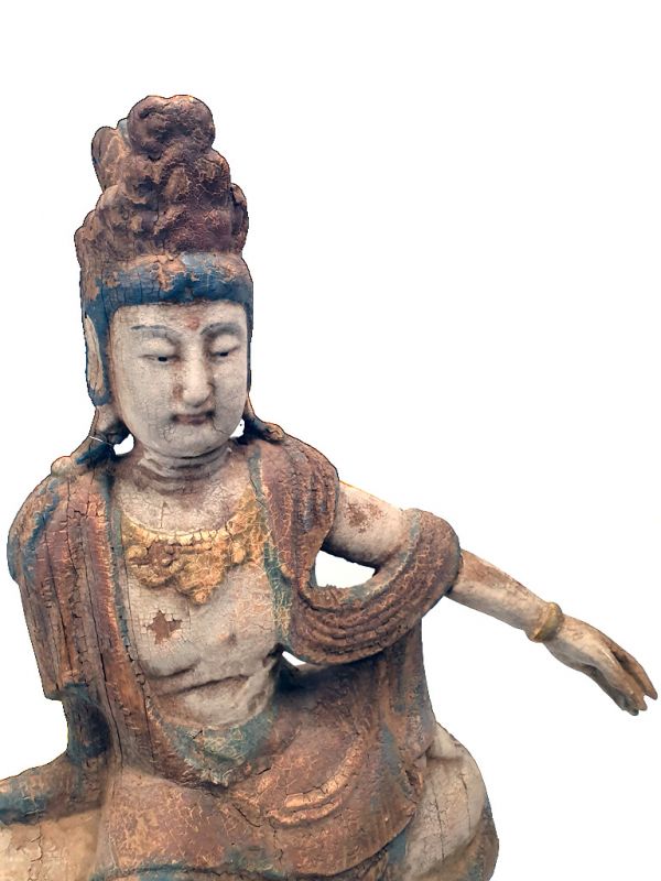 Chinesische Holz Statue Göttin auf einem Elefanten 3