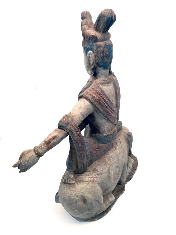 Chinesische Holz Statue Göttin auf einem Elefanten 4