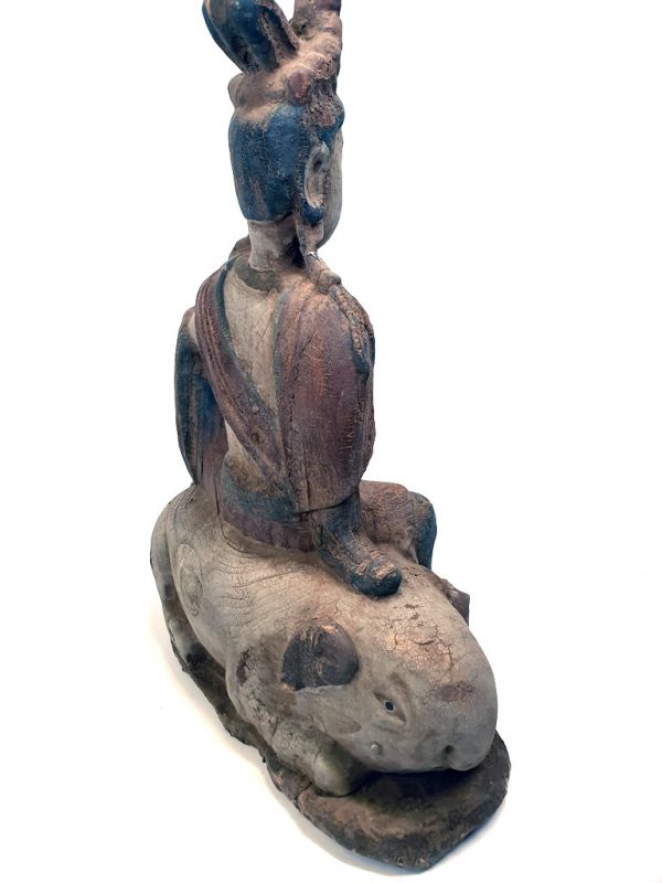 Chinesische Holz Statue Göttin auf einem Elefanten 5