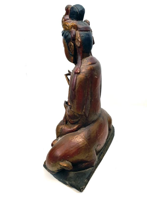 Chinesische Holz Statue Göttin auf einem Elefanten 4