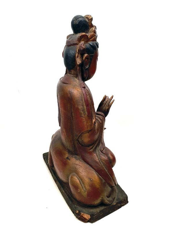 Chinesische Holz Statue Göttin auf einem Elefanten 5