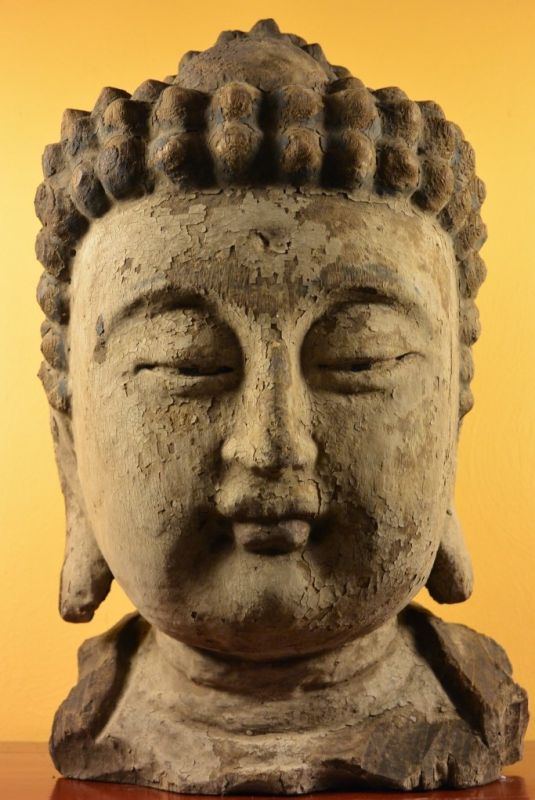 Chinesische Holz Statue Große Buddha-Kopf 3 2