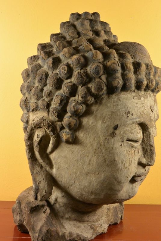 Chinesische Holz Statue Große Buddha-Kopf 3 4