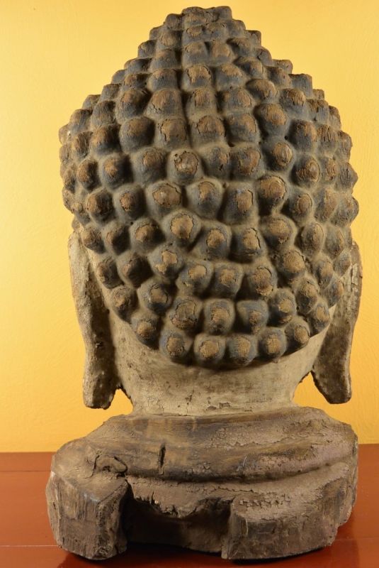 Chinesische Holz Statue Große Buddha-Kopf 3 5