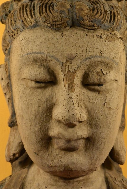 Chinesische Holz Statue Grosse Guan Yin-Kopf 2