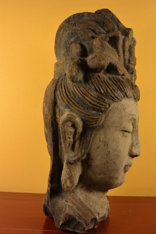 Chinesische Holz Statue Grosse Guan Yin-Kopf 3