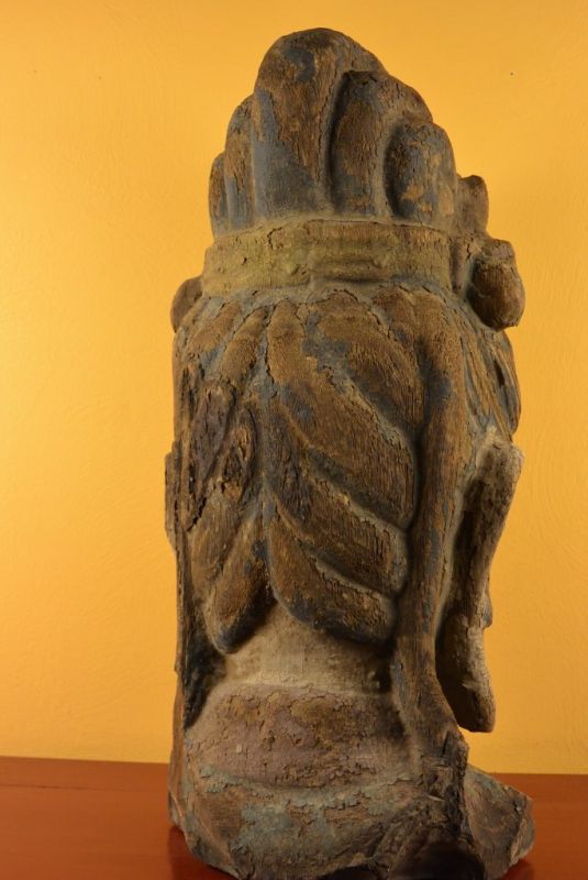 Chinesische Holz Statue Grosse Guan Yin-Kopf 4