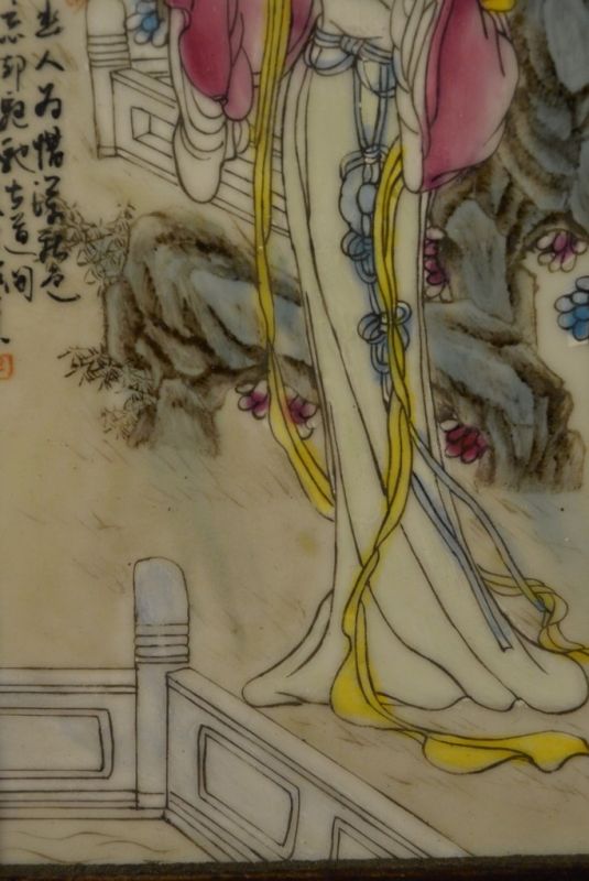 Chinesische Holzplatte und Porzellan Hofdame 3 3