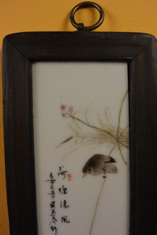 Chinesische Holzplatte und Porzellan Vogel 2 2