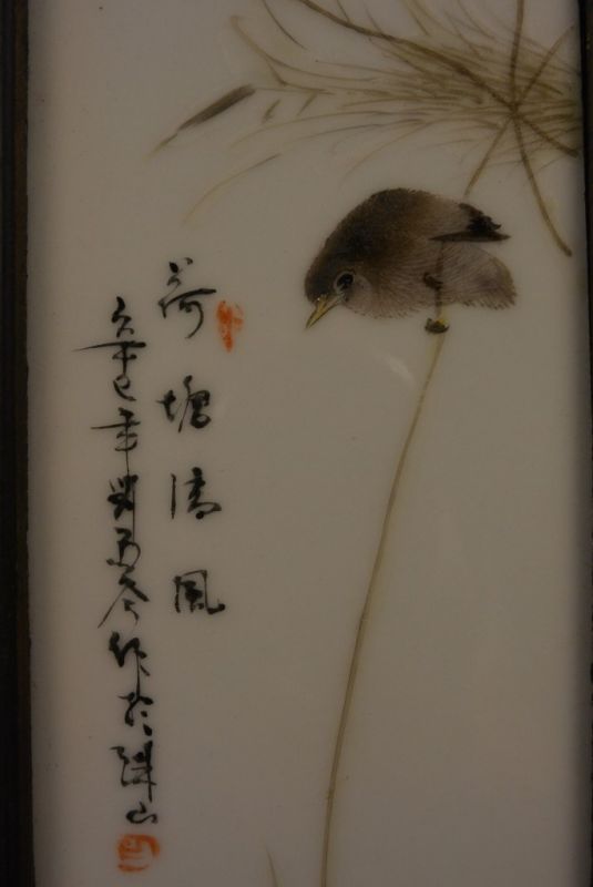 Chinesische Holzplatte und Porzellan Vogel 2 4