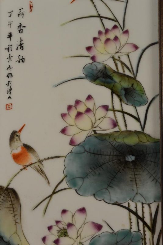 Chinesische Holzplatte und Porzellan - Vögel auf Baum 7 3