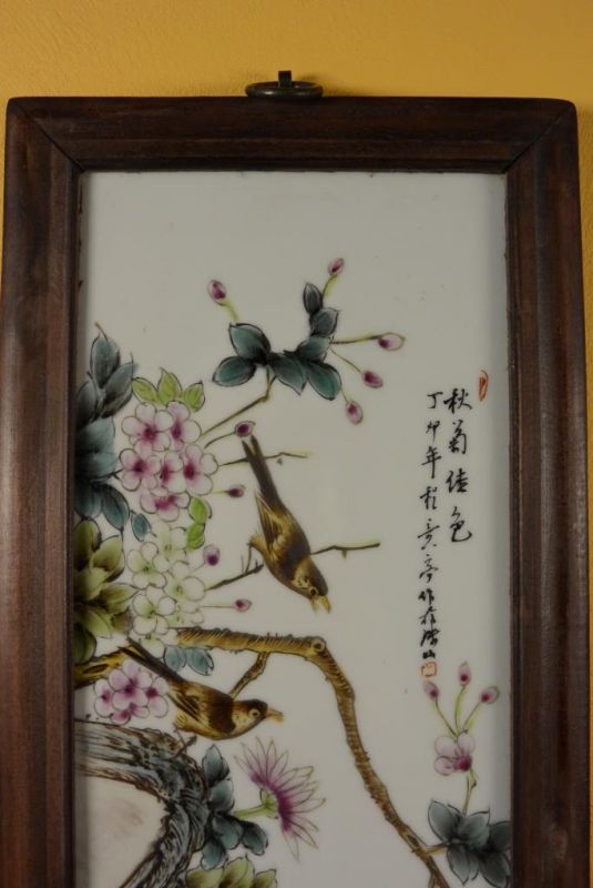 Chinesische Holzplatte und Porzellan - Vögel auf Baum 8 2
