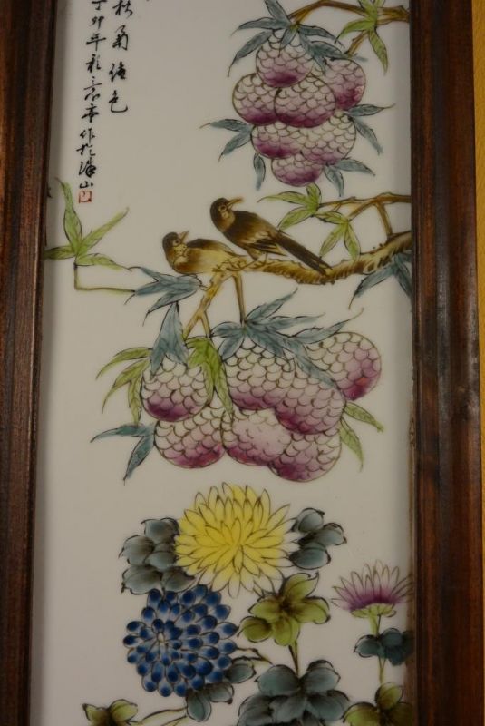 Chinesische Holzplatte und Porzellan - Vögel auf Baum 9 3