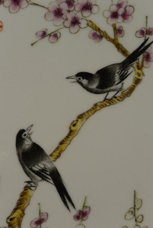Chinesische Holzplatte und Porzellan - Vögel auf Kirschbaum 2 3