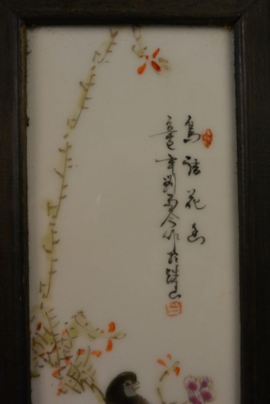 Chinesische Holzplatte und Porzellan Vogel 3