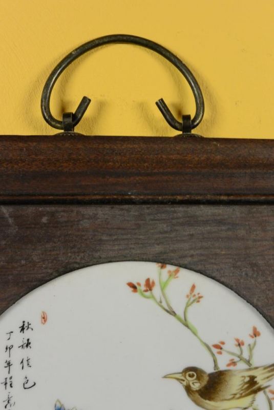 Chinesische Holzplatte und Porzellan - Vogel in der Natur 3 2