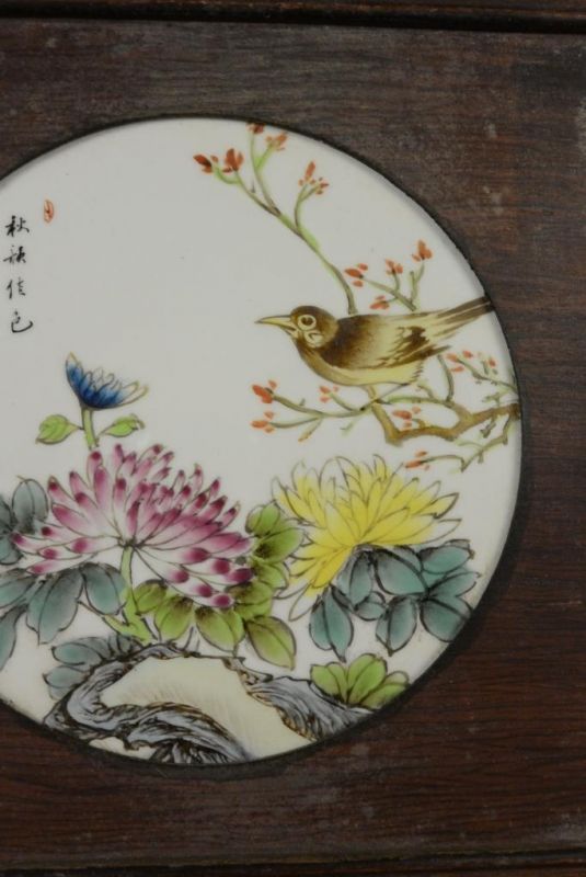 Chinesische Holzplatte und Porzellan - Vogel in der Natur 3 3