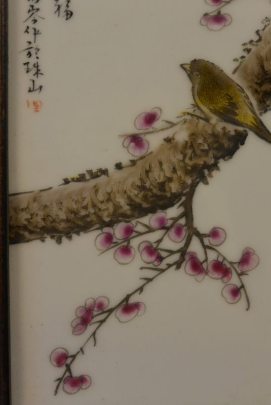 Chinesische Holzplatte und Porzellan Vogel Kirsche 3