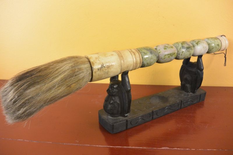 Chinesische Kalligraphie Pinsel Stein Weiß Grün 5