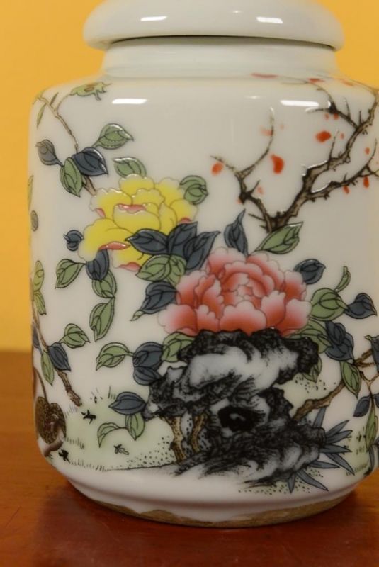 Chinesische Kleine Porzellan Topf - Bunt - Baum und Blumen 2