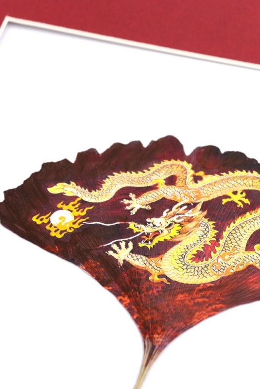 Chinesische Malerei am Baumblatt - Drachen 3
