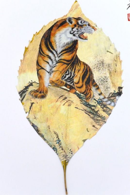 Chinesische Malerei am Baumblatt - Tiger 2