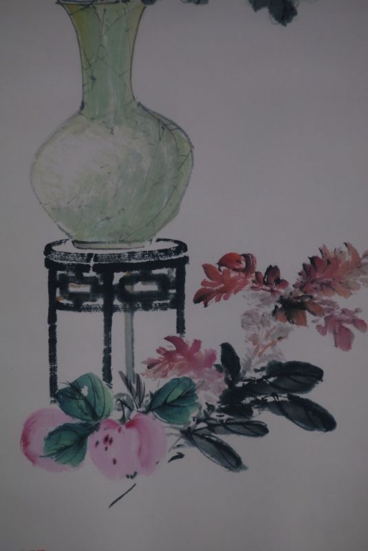 Chinesische Malerei Aquarell auf Seide Weisse Blumen 3
