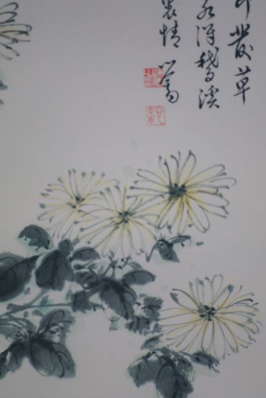 Chinesische Malerei Aquarell auf Seide Weisse Blumen 4