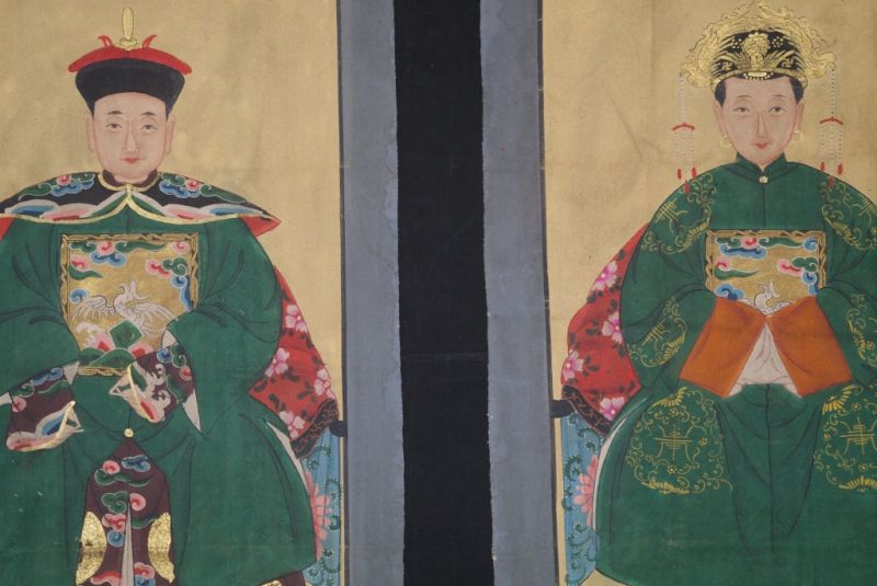 Chinesische Malerei Grün Ahnenpaare 2