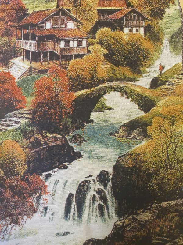 Chinesische Malerei - Stickerei auf Seide - Landschaft - Das Dorf am Wasser 2