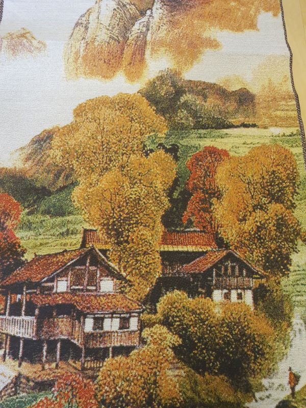 Chinesische Malerei - Stickerei auf Seide - Landschaft - Das Dorf am Wasser 3