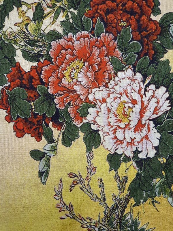 Chinesische Malerei - Stickerei auf Seide - Landschaft - Kirsche und Pfingstrosen 2