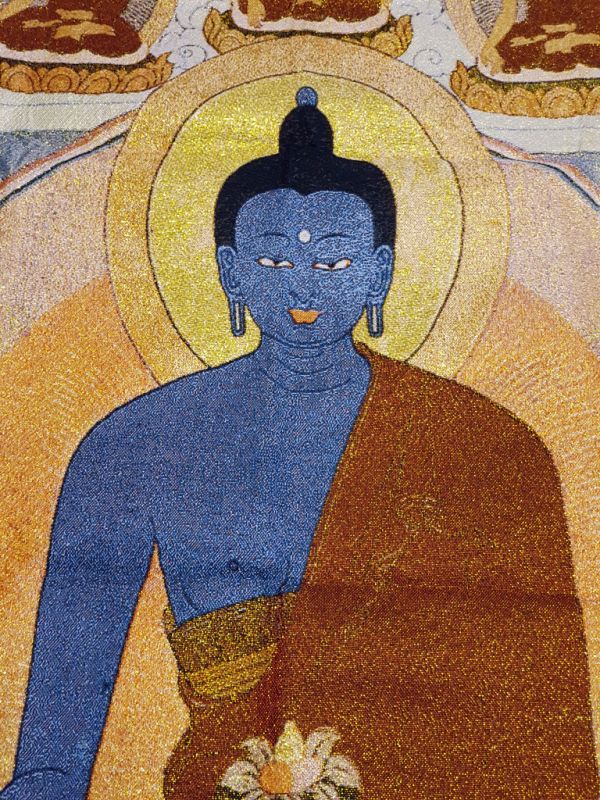 Chinesische Malerei - Stickerei auf Seide - Thangka - Akshobhya - Blauer Buddha 2