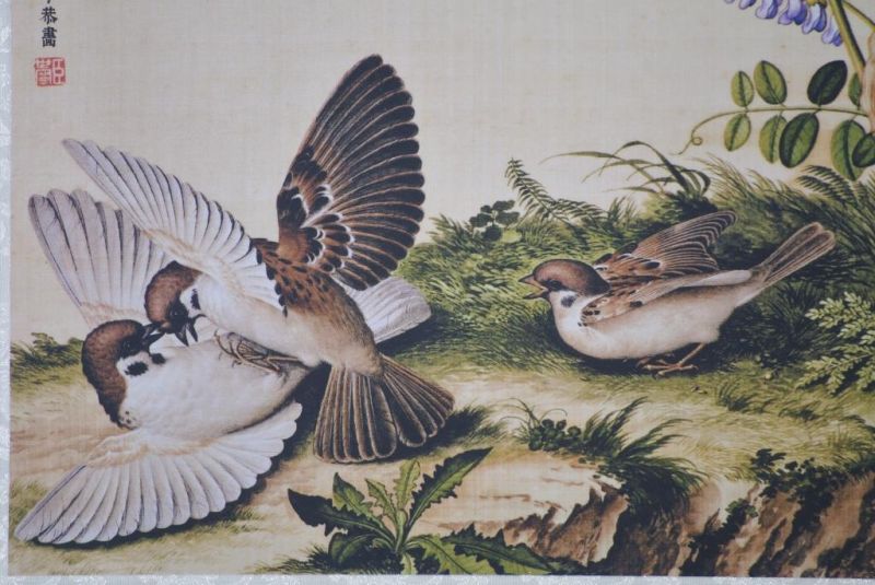 Chinesische Malerei zu Rahmen 4 Vögel 3