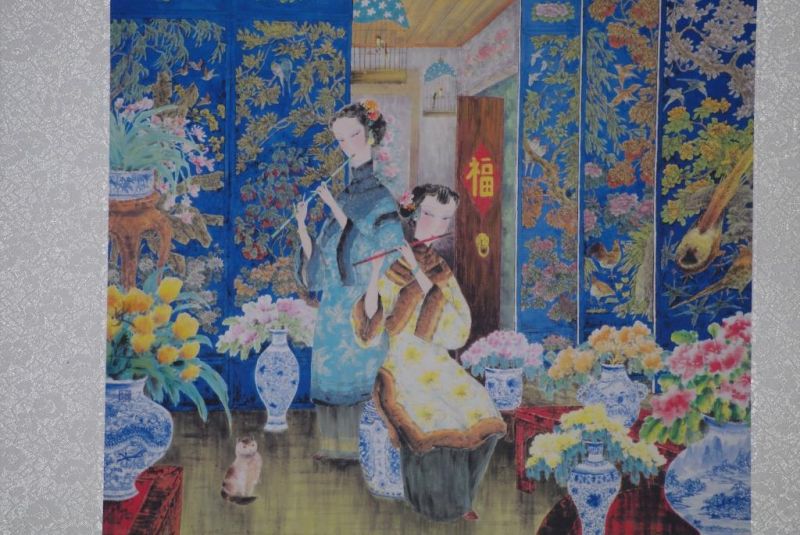 Chinesische Malerei zu Rahmen - Musiker - Flötist 3
