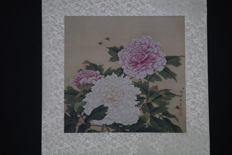 Chinesische Malerei zu Rahmen Rosa und weiße Pfingstrosen 2