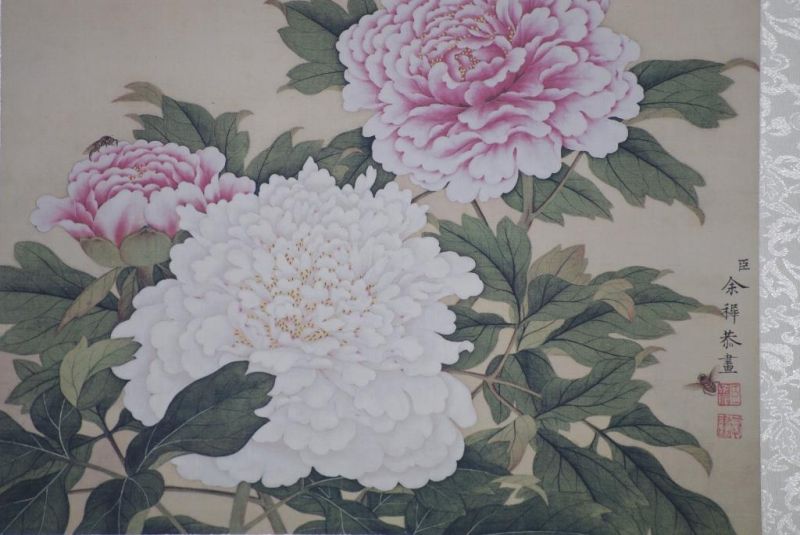 Chinesische Malerei zu Rahmen Rosa und weiße Pfingstrosen 3