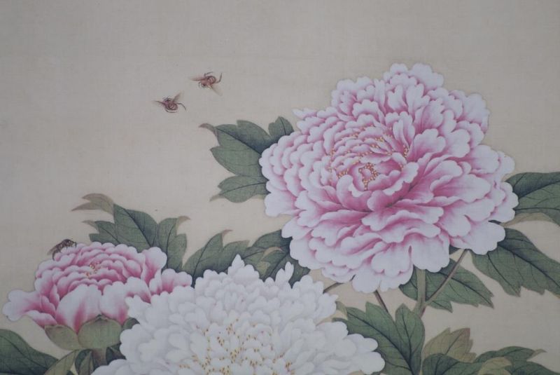 Chinesische Malerei zu Rahmen Rosa und weiße Pfingstrosen 4