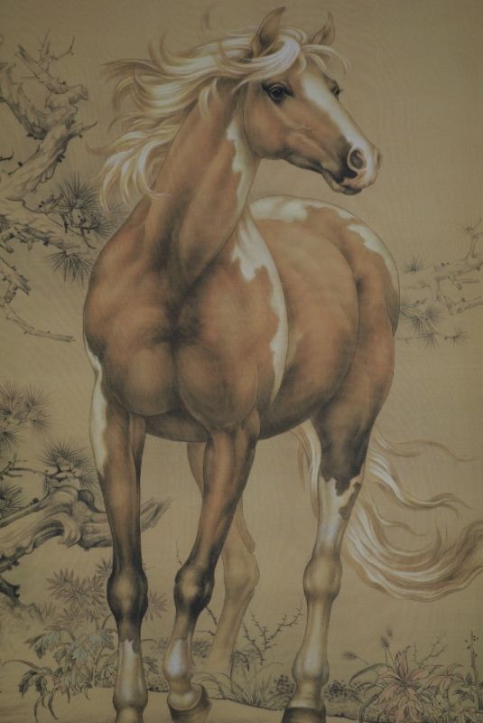 Chinesische Malereien auf Seide Pferd 2 3