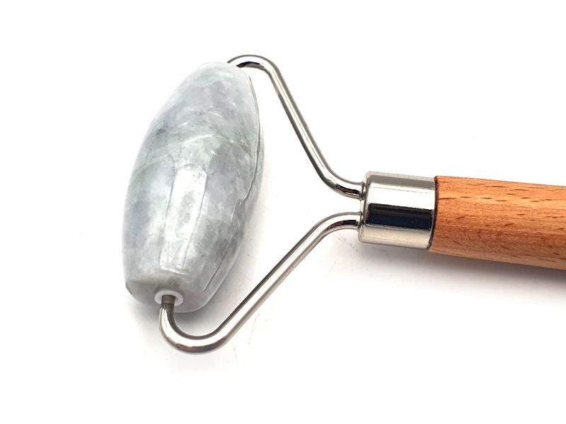 Chinesische Medizin - Jade einfacher Roller in echter Jade - Weiß / Grau 2