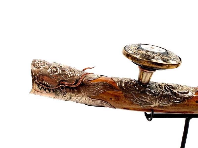 Chinesische Pfeife - Knochen, Holz, Metall und Perlmutt - gebogen 2