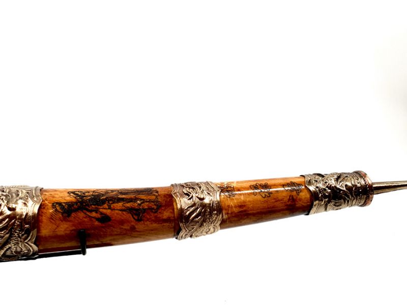 Chinesische Pfeife - Knochen, Holz, Metall und Perlmutt - gebogen 4