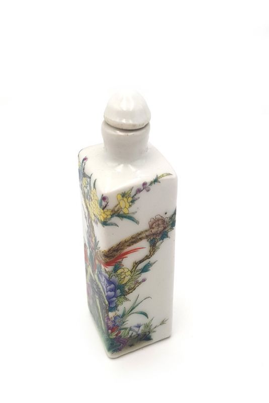 Chinesische Porzellan Schnupftabakflasche - 3 Vögel im Wald 2