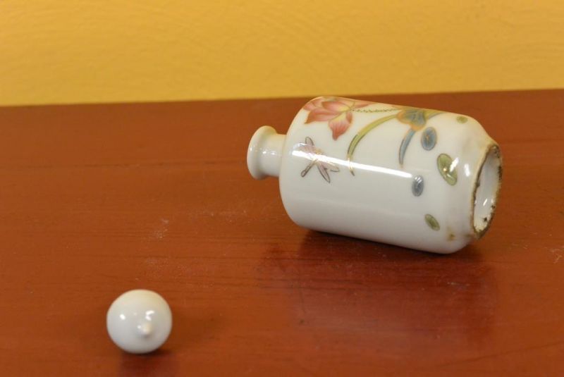 Chinesische Porzellan Schnupftabakflasche Blumen und Libelle 5