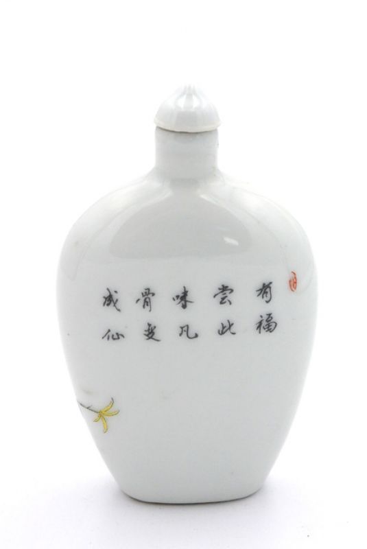 Chinesische Porzellan Schnupftabakflasche Blumen und Vogel 3